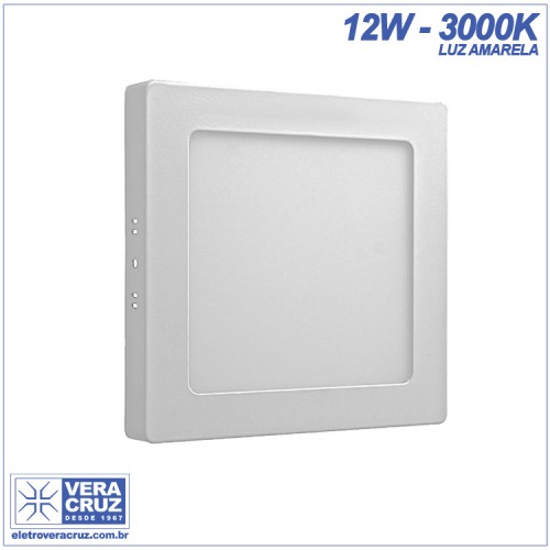 Downlight Plafon Quadrado de Embutir 12W 3000K Branco Quente Luz Amarela 18x18 - 900 Lumens Bivolt